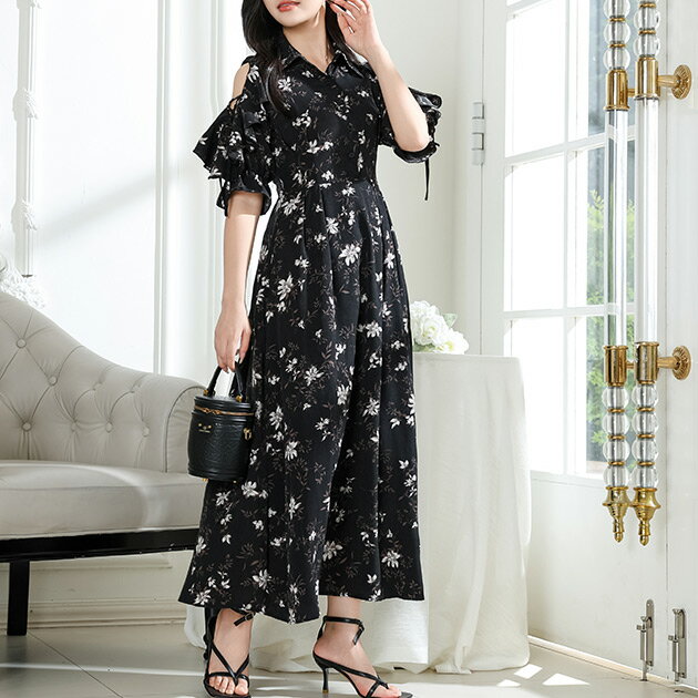 フラワー プリント 袖コンシャス 半袖 ワンピース レギュラーカラー レディース 春 夏 花柄 スタイルアップ 着映え 抜け感 トレンド 大人っぽい 大人女子 フェミニン スイート かわいい おしゃれ おでかけ デート セミフォーマル 食事会 イベントのサムネイル