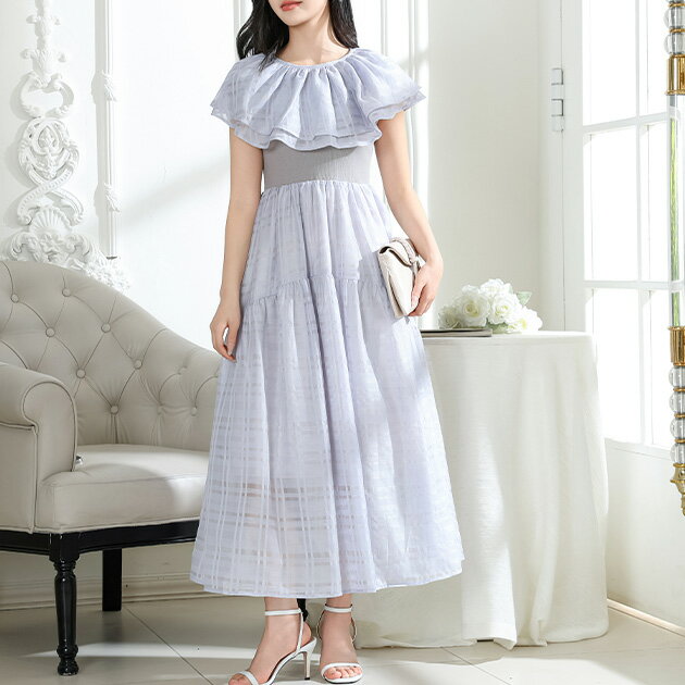 Rakuten - 2WAY ケープ付き シアー チェック ノースリーブ ワンピース レディース 夏 サマー スタイルアップ フレア トレンド 抜け感 フェミニン おしゃれ 上品 きれいめ スイート カジュアル 可愛い 着回し おでかけ デート モテ服 女子会 イベント