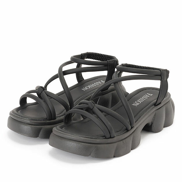 Rakuten - レザー調 チューブ クロス ストラップ 厚底 サンダル シューズ ラウンドトゥ レディース 夏 サマー 無地 単色 ボリューム 歩きやすい 脚長効果 身長アップ スタイルアップ カジュアル ヌーディー スポーティー トレンド 韓国ファッション