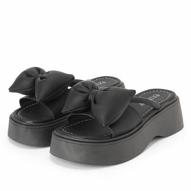 リボン トング風 プラットフォーム 厚底 サンダル シューズ ラウンドトゥ レディース 夏 無地 単色 歩きやすい 美脚 脚長効果 身長アップ スタイルアップ トレンド 大人可愛い ガーリー モテ系 スイート おしゃれ デート 韓国ファッション