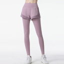 フェイク レイヤード パンツ付き フィットネス ヨガ レギンス 女性 レディース ボトム パンツ スパッツ 10分丈 単色 無地 腰高設計 ピラティス ワークア...