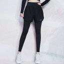 パンツ レイヤード ハイウエスト ヨガ レギンス 女性 レディース ボトム ショーパン スパッツ 単色 無地 重ね着風 フェイクレイヤード 体型カバー シンプル...