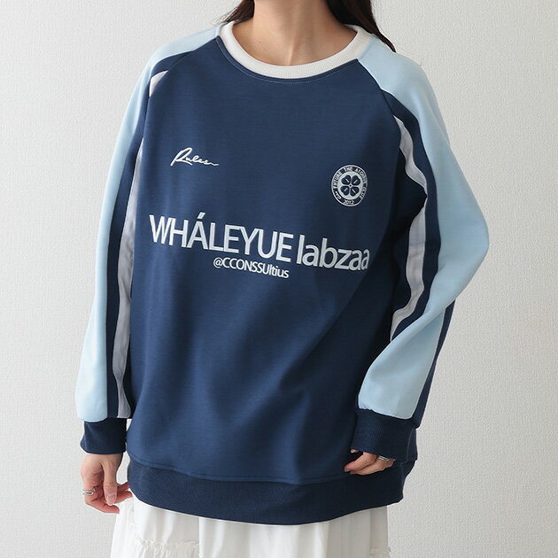 配色 ライン ラグラン スウェット プルオーバー トップス 長袖 クルーネック レディース 春 秋 冬 オーバーサイズ リラックス ゆるトップス スポーティー カジュアル ストリート トレンド メンズライク ビッグシルエット 韓国コーデ