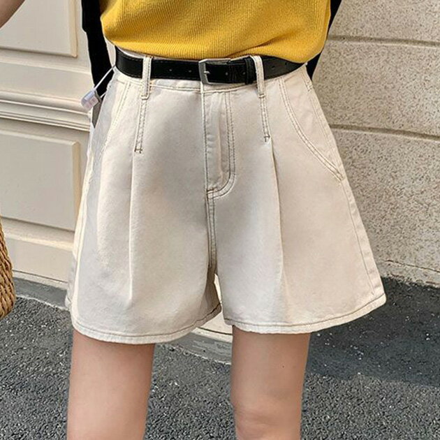 タック ステッチ入り ハイウエスト Aライン デニム ショートパンツ ボトム レディース オールシーズン キュロット フレア スタイルアップ 脚長効果 体型カバー 可愛い カジュアル デイリー ストリート おでかけ デート Y2K　韓国コーデ