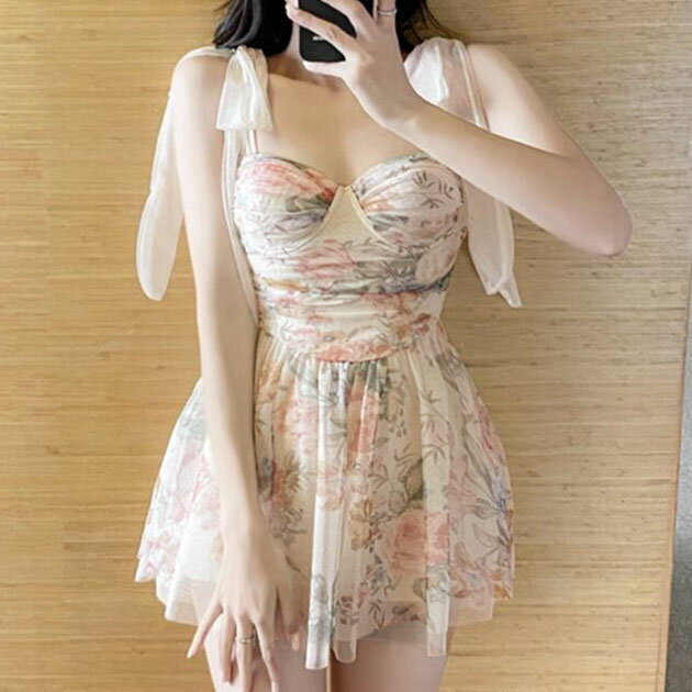 チュールレイヤード花柄ワンピース水...