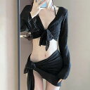 【4点セット】ぽこぽこ カバートップ付き ベーシック ビキニ 女性 レディース スイムウエア セパレート 水着 ラッシュガード 単色 無地 シアー パレオ 羽織り ボレロ 三角 シンプル ミニマル 凹凸 立体 透け感 大人 フレンチ 上品(4)