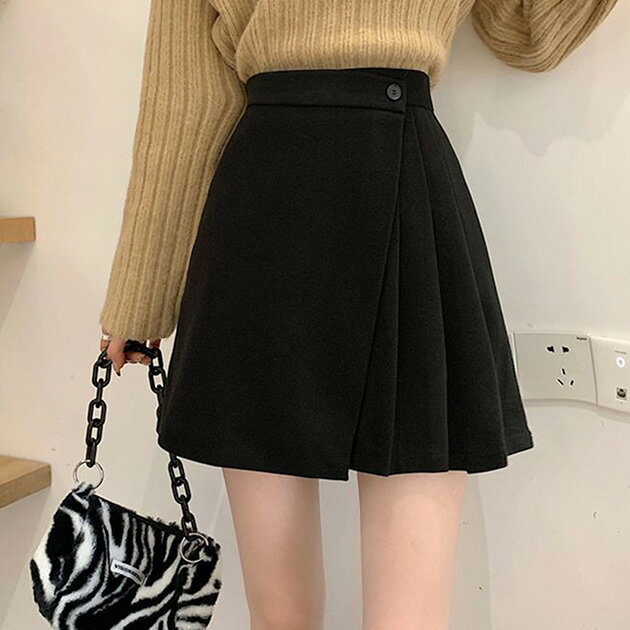 樂天商城 - ラップ風 アシメ プリーツ ミニ スカート ボトム レディース 秋 冬 Aライン ハイウエスト 脚長効果 スタイルアップ インナー付き シンプル ベーシック 大人女子 きれいめ 着回し 大人っぽ おでかけ デート Y2K 韓国ファッション