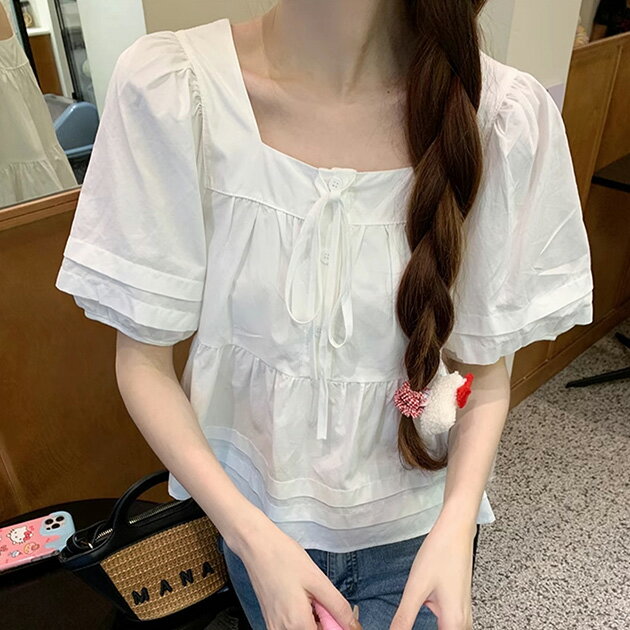 スクエアネックフロントリボンペプラ...