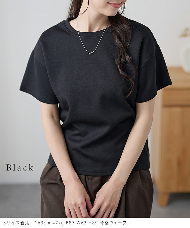 ソリッドカラー クルーネック ドロップショルダー 半袖 Tシャツ トップス 女性 レディース 夏 サマー 切り替え 丸首 シンプル ミニマム 単色 ワンカラー 無地 使いやすい 着回し こなれ感 ラフ リラックス 普段使い デイリー カジュアル インナー dengding-10278763 レースレディース サンプル画像3