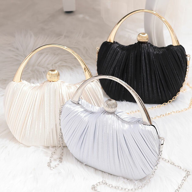 ソリッドカラー ラウンド プリーツ 2WAY バッグ 女性 レディース ハンド ショルダー ミニサイズ コンパ..