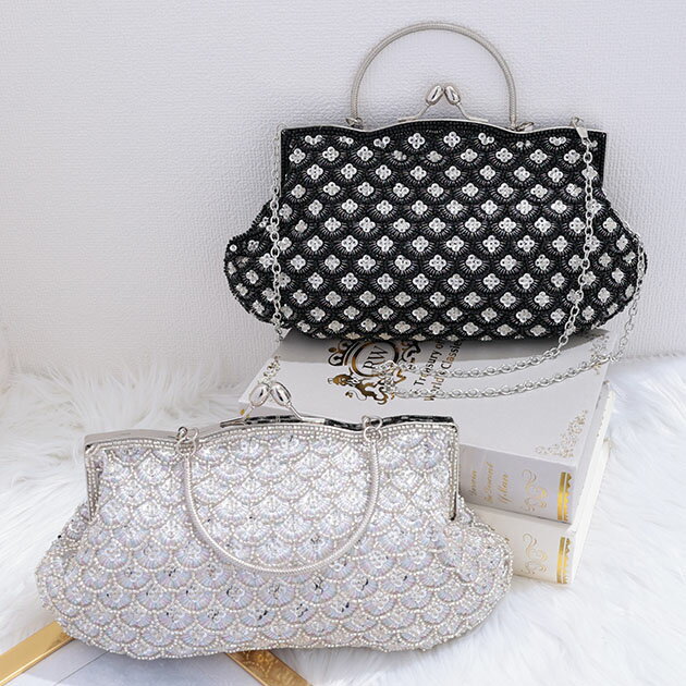 3WAY ビーズ がま口 コンパクト パーティーバッグ 女性 レディース ハンド ショルダー クラッチ ハンド ミニサイズ 華やか 上品 きれいめ 大人 和装 洋装 可愛い ガーリー ブライダル 結婚式 セレモニー オケージョン スパンコール