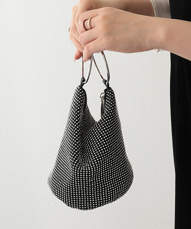 ラインストーン リング ハンドル 筒型 パーティー バッグ 女性 レディース ポーチ ハンドバッグ ビジュー ビーズ バスケット 巾着 ファスナー イブニングバッグ 華やか キラキラ アクセサリー 結婚式 オケージョン セレモニー ドレス