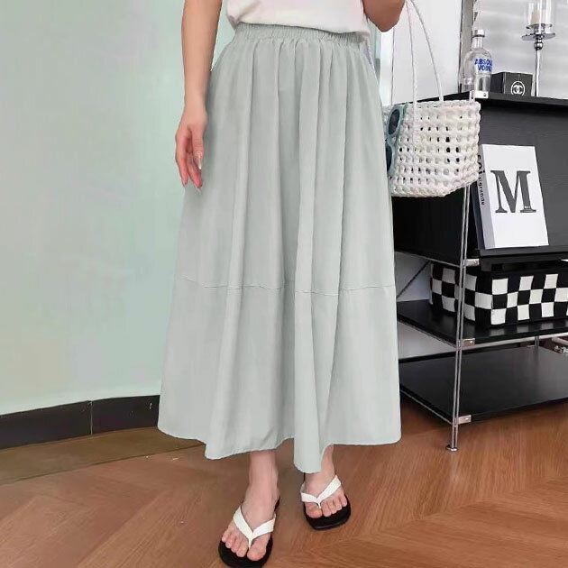樂天商城 - ソリッドカラー 切り替え ギャザー ロング スカート ボトム レディース 女性 単色 ワンカラー 無地 シンプル ミニマル ウエストゴム 楽ちん 涼しい フレアライン おしゃれ フェミニン レディ 上品 デイリー おでかけ デート 30代 40代
