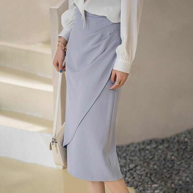 ラップ風タックドレープミモレ丈タイ...