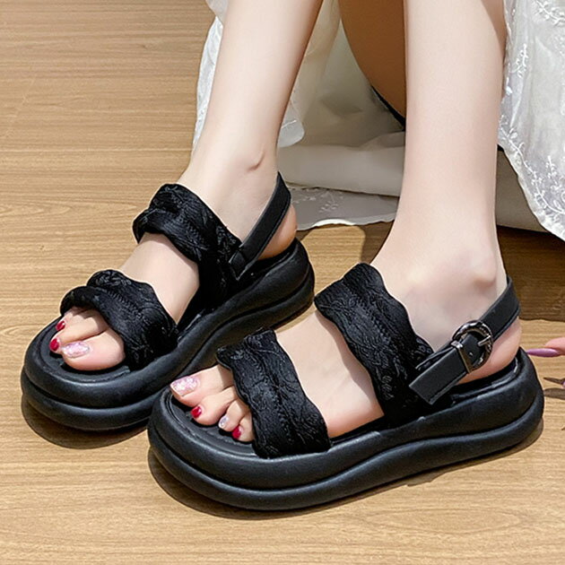 ジャガード パデット ダブル ストラップ ボリューム サンダル ラウンドトゥ レディース 女性 夏 サマー バックストラップ 歩きやすい 脚長効果 身長アップ スタイルアップ トレンド カジュアル スポーティー かわいい おしゃれ おでかけ 韓国コーデ