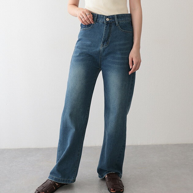 樂天商城 - 配色 ウォッシュ加工 ハイウエスト ストレート デニムパンツ ボトム レディース オールシーズン ジーンズ ジーパン ワイドレッグ スタイルアップ 脚長効果 美脚 シンプル おしゃれ デイリー カジュアル おでかけ デート Y2K 韓国コーデ