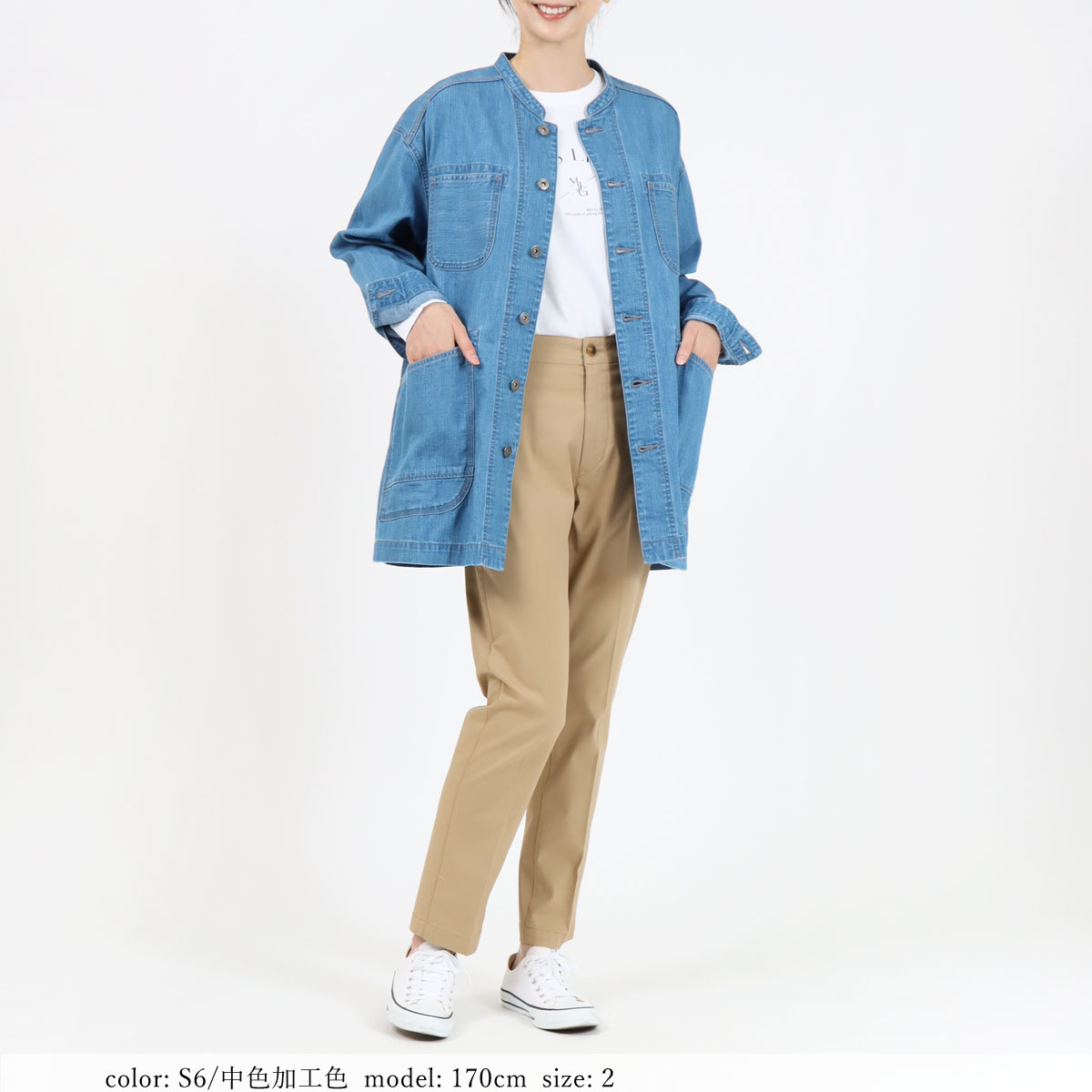 【スーパーDEALポイント10倍】【新作入荷】【公式】 M・J・G エムジジェ ロングカバーオール レディース 中色加工色 ワンウォッシュ アウター デニムアウター ジャケット 羽織り スタンドカラー [2025秋冬新作] [秋冬] GMT765