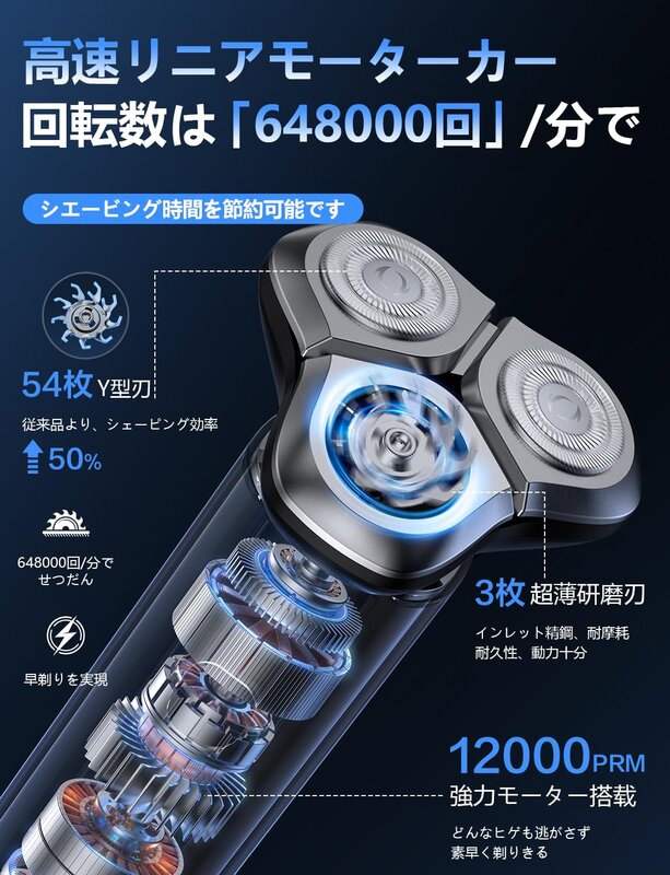 シェーバー ひげそり 電動シェーバー 【2026新進化・54枚刃】髭剃り 電動 360°回転式 LED画面 IPX7防水 お風呂 乾湿両用 長持ちバッテリー 軽量・低騒音 ロック機能 type-C急速充電 携帯便利 出張/旅行/車内常備/プレゼント 父の denitselect-10006635 denit_select楽天市場店 サンプル画像3