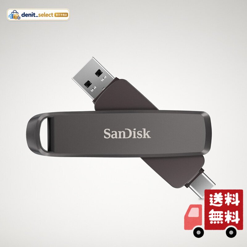 SANDISK 512GB Extreme PRO デュアルドライブ - 最大1,000MB/秒、USB Type-C、USB Type-A、高性能フラッシュドライブ - SDDDE1-512G-G46。