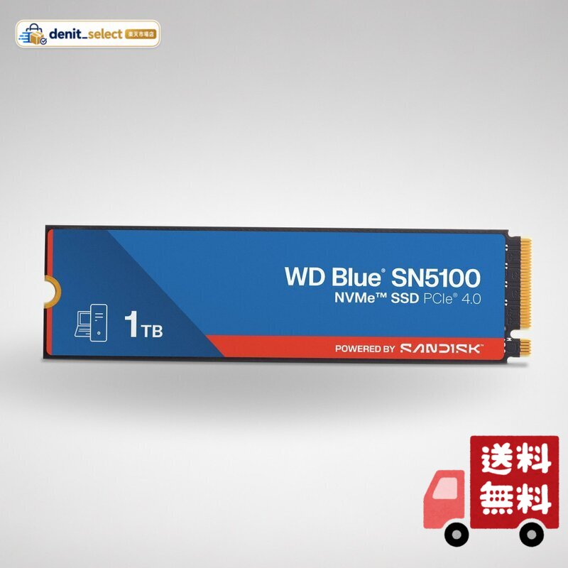 WD Blue SN5100 1TB NVMe SSD - M.2 2280 PCIe Gen 4.0 内蔵ソリッドステートドライブ - 読み取り速度 最大7,100MB/秒 PC/ノートパソコン用アップグレードストレージ - WDS100T5B0E
