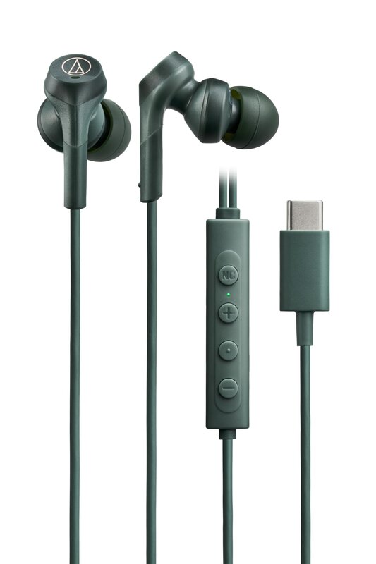 Rakuten - オーディオテクニカ ATH-CKS330NC GR イヤホン 有線 タイプC ノイズキャンセリング 1.2m U型コード 遅延なし マイク付 リモコン 重低音 密閉型 ⾼⾳質 DAC内蔵 グリーン