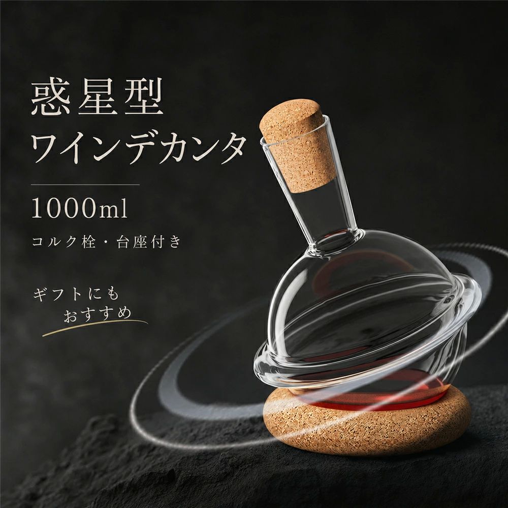 ワインデカンタ デキャンタ ホウケイ酸ガラス 耐熱ガラス 1000ml 1000cc 惑星型 コルク栓 台座付き ワインカラフェ 赤ワイン 白ワイン