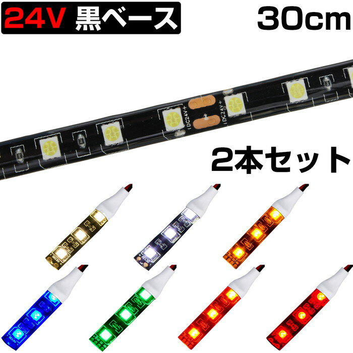 LEDテープライト 30cm 24V 防水 3チップ 黒ベース 正面発光 トラック 電飾 高輝度 両面テープ 2本入り