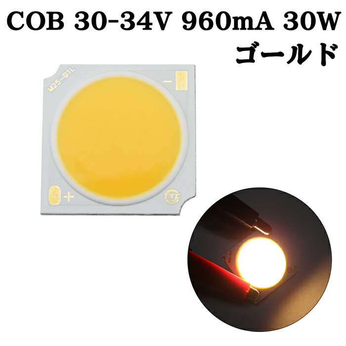 COB LED チップオンボード 面発光 広範囲照射 30-34V 960mA 30W 2600-2800K 100-110lm 90Ra 1919 ゴールド