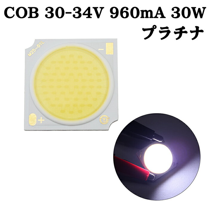 COB LED チップオンボード 面発光 広範囲照射 30-34V 960mA 30W 8000-10000K 110-120lm 90Ra 1919 プラチナ