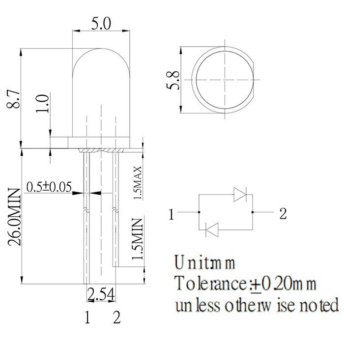 LED 発光ダイオード 5mm 無極性 曇りレ...の紹介画像3