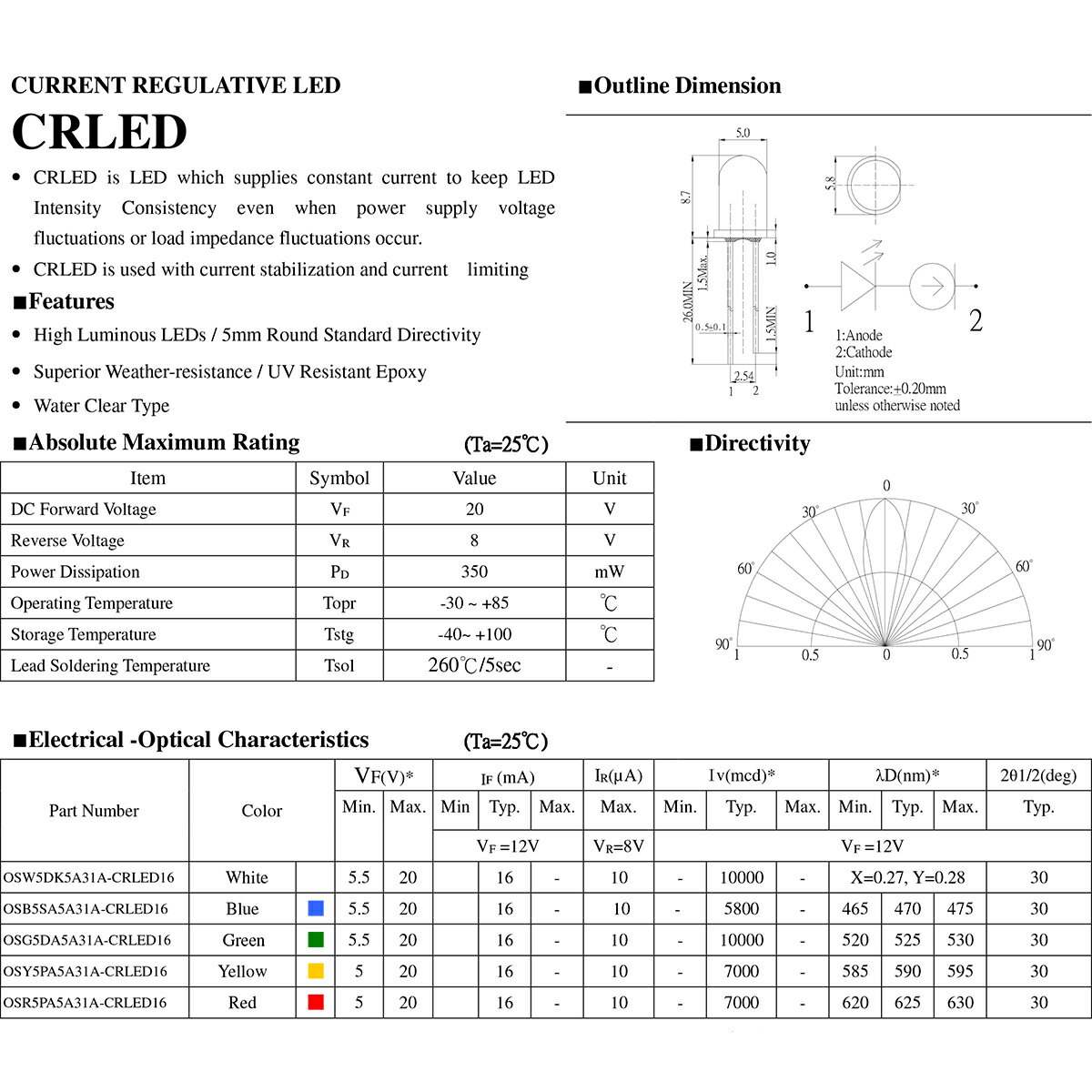 LED 発光ダイオード 5mm 定電流素子内蔵...の紹介画像2