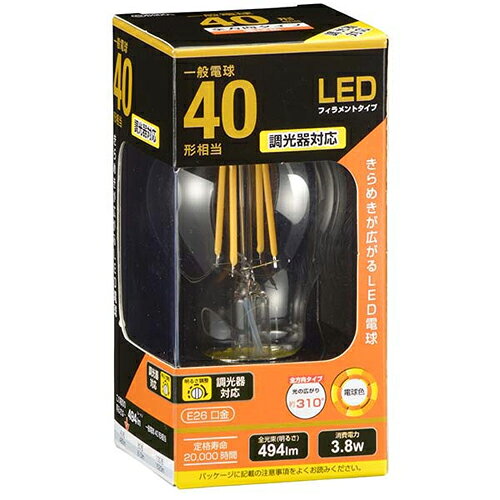 オーム電機 LED電球 06-3482 E26 40W形相当 フィラメントタイプ電球 電球色 クリア 全方向タイプ 光の広がり約310° 調光器対応 (LDA4L/D C6)(LDA4LDC6)[063482]【2025-06】 [3]