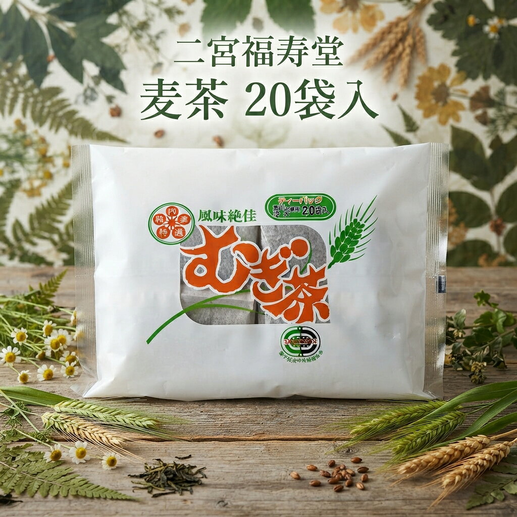 国内産大麦を使用しスッキリとした味わいが特徴！リピーター多し！煮出し・冷水兼用です。 　　　　　　　　 名　　称：麦茶 原材料名：国内産大麦 賞味期限：ラベルに記載 保存方法：直射日光や高温多湿の場所を避けて保存してください。 内 容 量 ：20袋入 製 造 者 ：二宮福寿堂（愛媛県大洲市平野町野田1583-4 ）国内産大麦を使用しスッキリとした味わいが特徴！