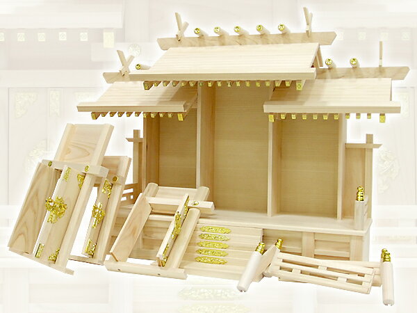 神殿 仏壇 石材のよりおかwebshopの神棚【屋根違い三社・大（ひのき）】｜アングル3