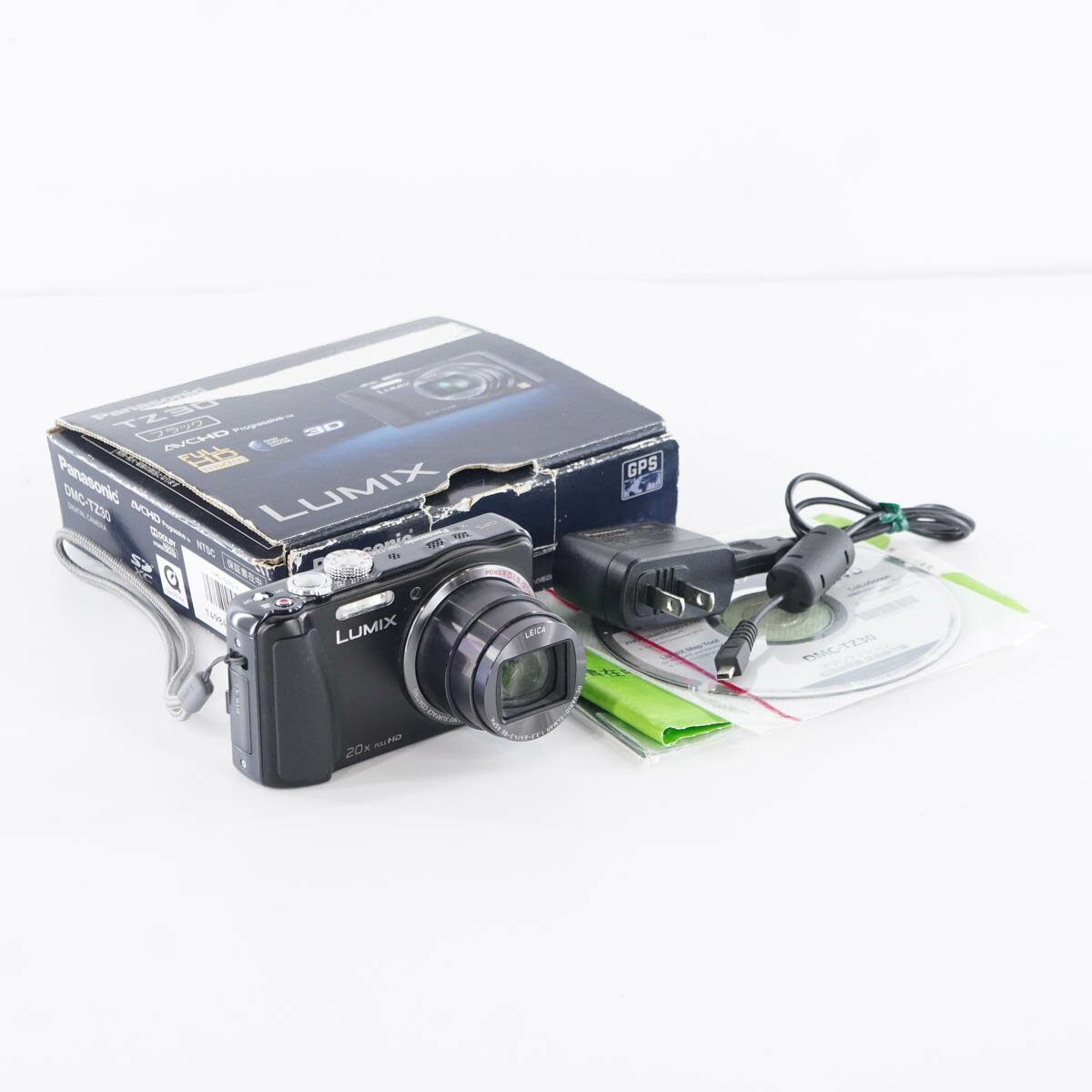 【中古】[PG]8日保証 動作確認済 Panasonic DMC-TZ30 LUMIX デジタルカメラ 20× ブラック ACアダプター ソフトウェア[ST04069-0093]