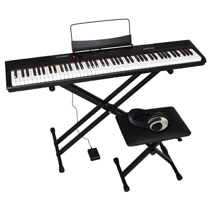 キョーリツ artesia 4点セット 12種類のボイス搭載 88鍵盤 デジタルピアノ Performer (ブラック) PERFORMER_BKSET