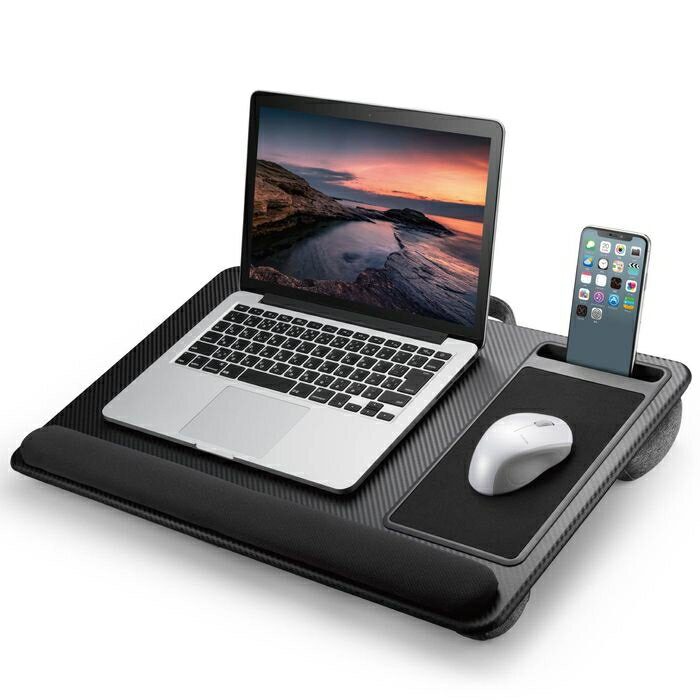 エレコム ラップトップテーブル 膝上テーブル クッション付き マウスパッド リストレスト スマホスタンド付き テレワーク 17.3インチノートパソコン ブラック PCA-LTTPC01BK