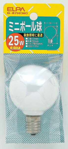 Rakuten - エルパ ミニボール球 25W E17 ホワイト G-87H (W)