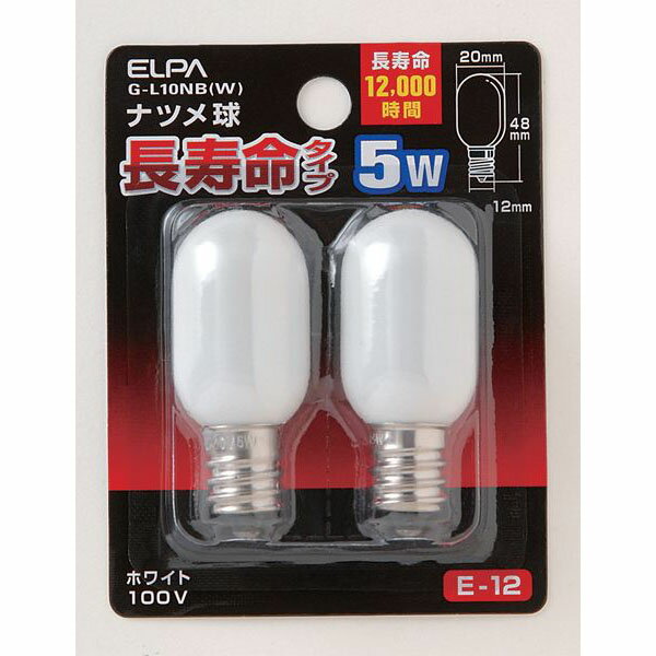 エルパ ナツメ球 5W 口金E12 ホワイト 2個入 G-L10NB(W) その1