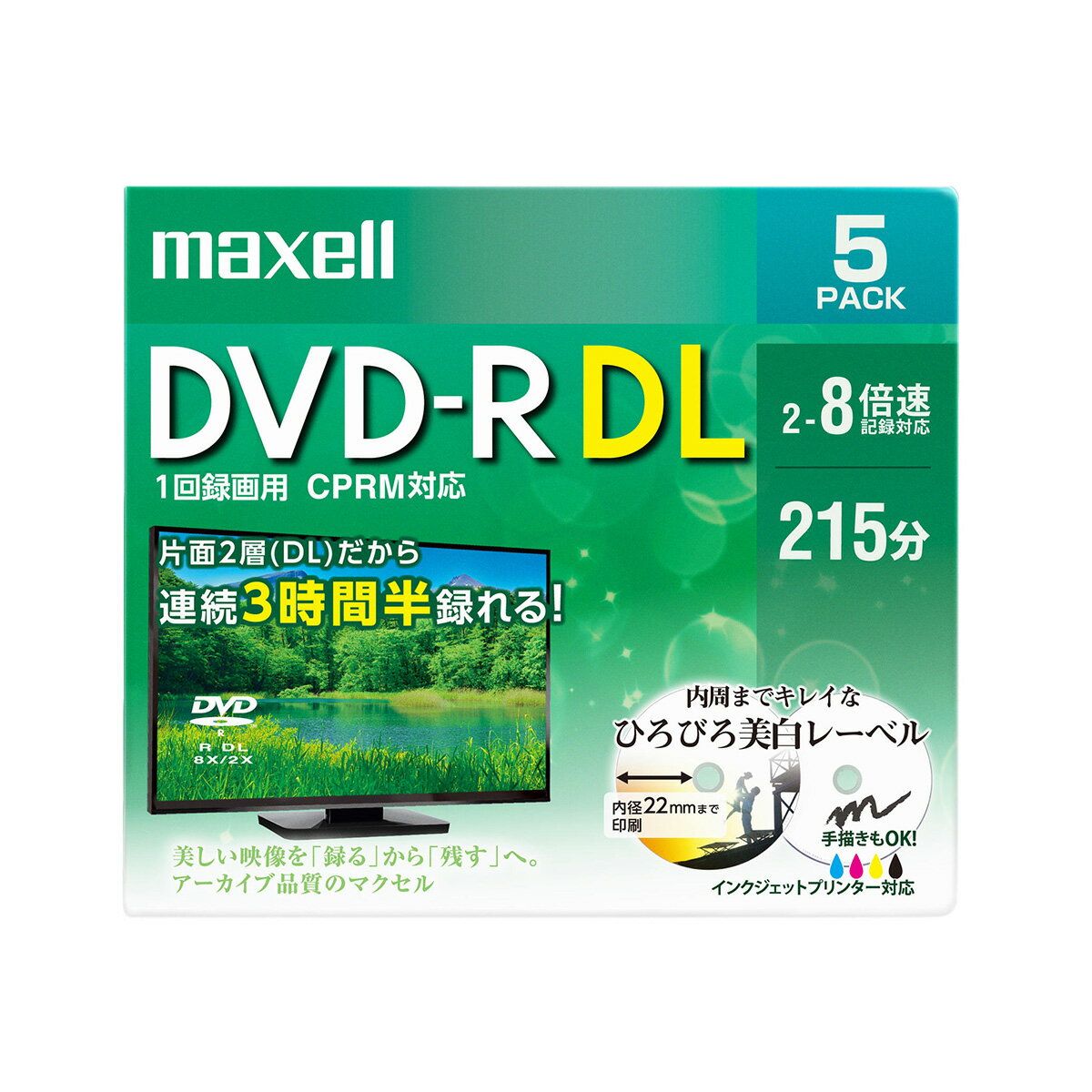 Ωޥ Ͽ DVD-R DL 215ʬ CPRM ץ󥿥֥ۥ磻 5ѥå DRD215WPE.5S