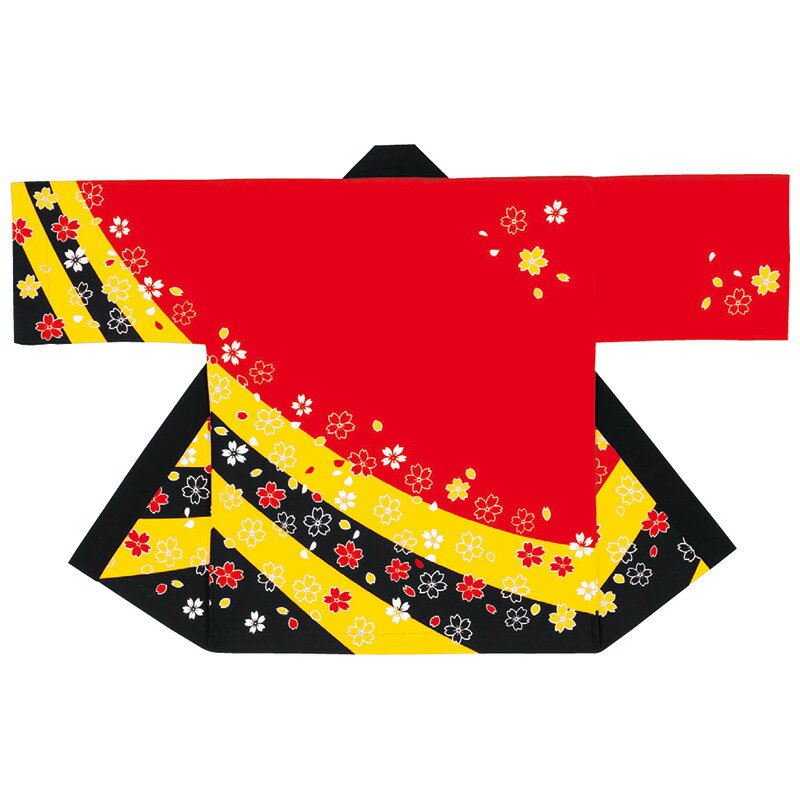 法被 半纏 半被 半天 袢天 顔料染め (赤/黄) 綿100% 桜柄 祭り 衣装 大祭 祭禮 神輿 イベント 夏祭り 秋祭り まつり はんてん はっぴ ハッピ 男女兼用