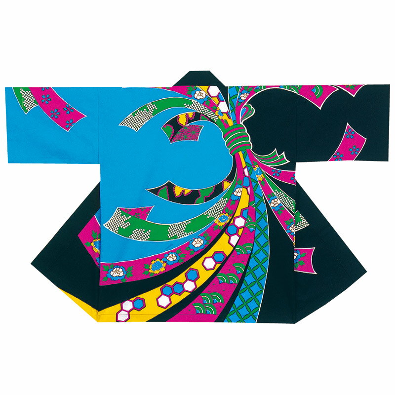 法被 半纏 半被 半天 袢天 反応染め (青/黒) 綿100% のしめ柄 祭り 衣装 大祭 祭禮 神輿 イベント 夏祭り 秋祭り まつり はんてん はっぴ ハッピ 男女兼用