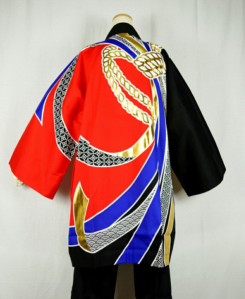 法被 半纏 半被 半天 袢天 特大サイズ 反応染め (赤黒) 綿100% のしめ柄 祭り 衣装 大祭 祭禮 神輿 イベント 夏祭り 秋祭り まつり はんてん はっぴ ハッピ 大型 男女兼用