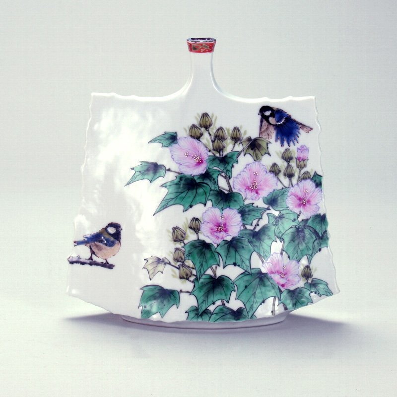 楽天伝承「匠」敬老の日 九谷焼 米寿 プレゼント 金婚式 6号扁壺 芙蓉に四十雀【陶器 法人ギフト 新築祝い 引越祝い 退職祝 結婚祝い 贈り物 ペア 夫婦 誕生日 退職祝い プレゼント 男性 古希 喜寿 祝い 】