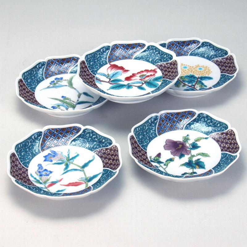 敬老の日 九谷焼 米寿 プレゼント 金婚式 5号皿揃 小紋五草花【陶器 還暦祝い 退職祝 結婚祝い 贈り物 ペア 夫婦 誕生日 退職祝い プレゼント 男性 古希 喜寿 祝い 】