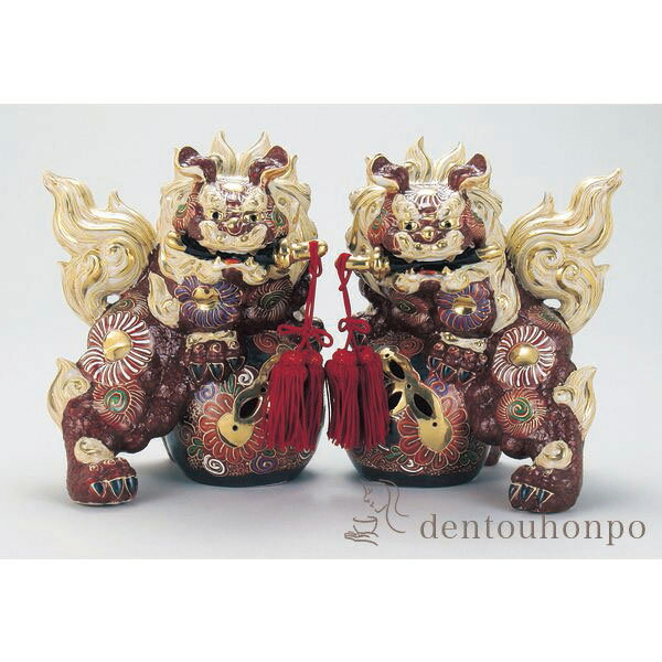 【LINE登録で300円クーポン】 九谷焼 対剣獅子 盛 6号 ( 木札名入れ有料 置物 幸運 開運 まねきねこ 風水 九谷焼 結婚 出産 内祝い 引き出物 金婚式 誕生日プレゼント 還暦祝い 古希 喜寿 米寿 退職 定年 プレゼント お祝い お返し お礼 令和 両親 父 母 男性 女性 )