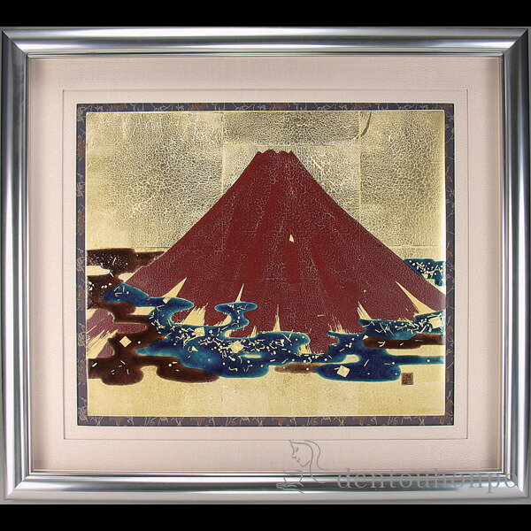 【LINE登録で300円クーポン】 九谷焼 陶額 金箔赤富士 ガラス付 ( プレート名入れ有料 お祝い 取引先 周年記念 創立記念 竣工記念 アートパネル 九谷...