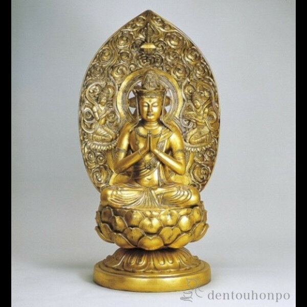 【LINE登録で300円クーポン】 銅製 勢至菩薩 金箔 午年生まれのお守本尊(一周忌) ( 木札名入れ有料 仏像 お寺 日本 屋外 屋内 高岡銅器 法要 メモ...