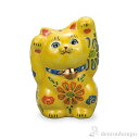 【LINE登録で300円クーポン】 九谷焼 両手招猫 黄盛 4号 ( 木札名入れ有料 父の日 プレゼント 初任給 置物 幸運 開運 まねきねこ 風水 九谷焼 結...