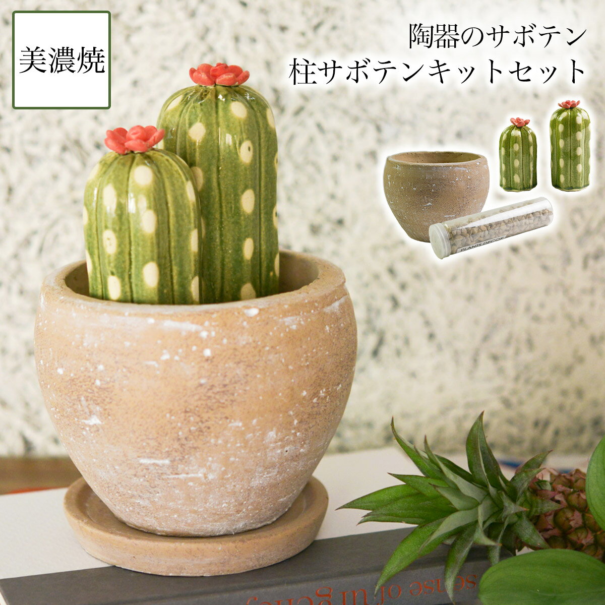 SERA　SABO 陶器のサボテン 桂サボテン 赤色 小・大 キットセット （鉢・ストーン付） (  ...